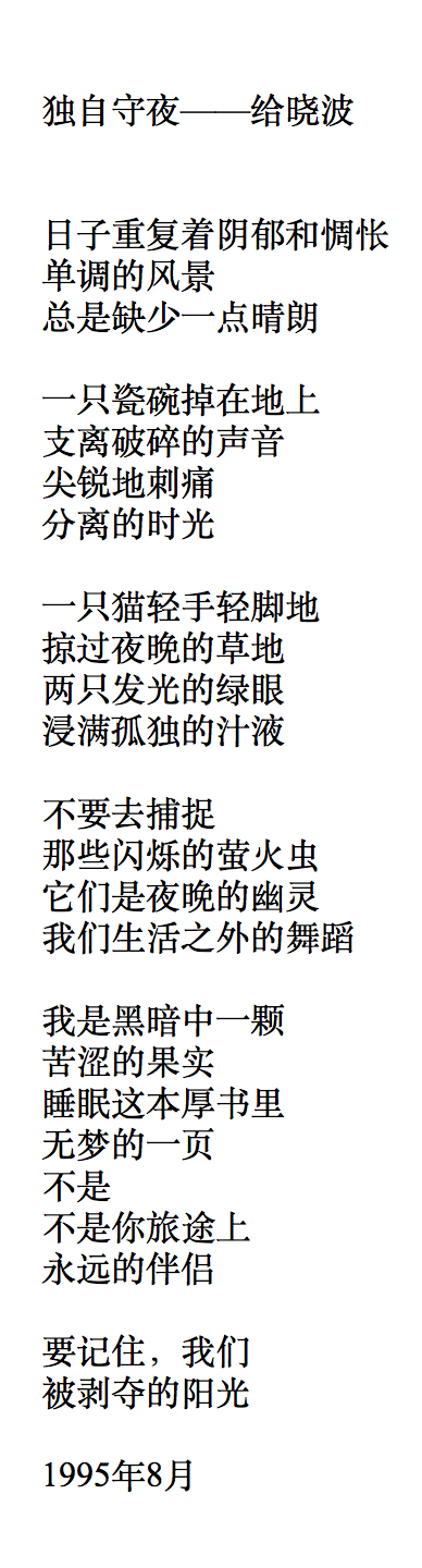 Chinese Translation of Liu Xia, At Night, By Myself